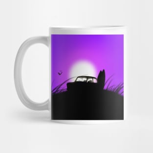 Classic Mini Sunset Surfboard Purple Mug